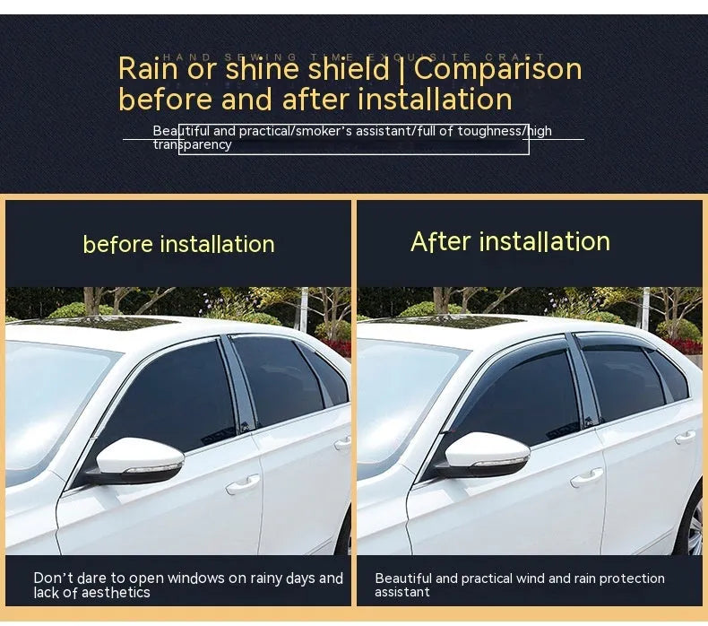 Four-piece PVC rain visor set for Jeep Wrangler window rain protection and ventilation