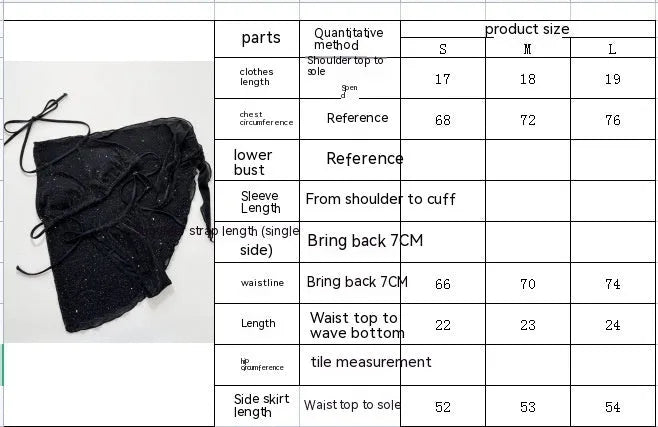 Black three-piece bikini swimsuit set with top and shorts on a plain background.