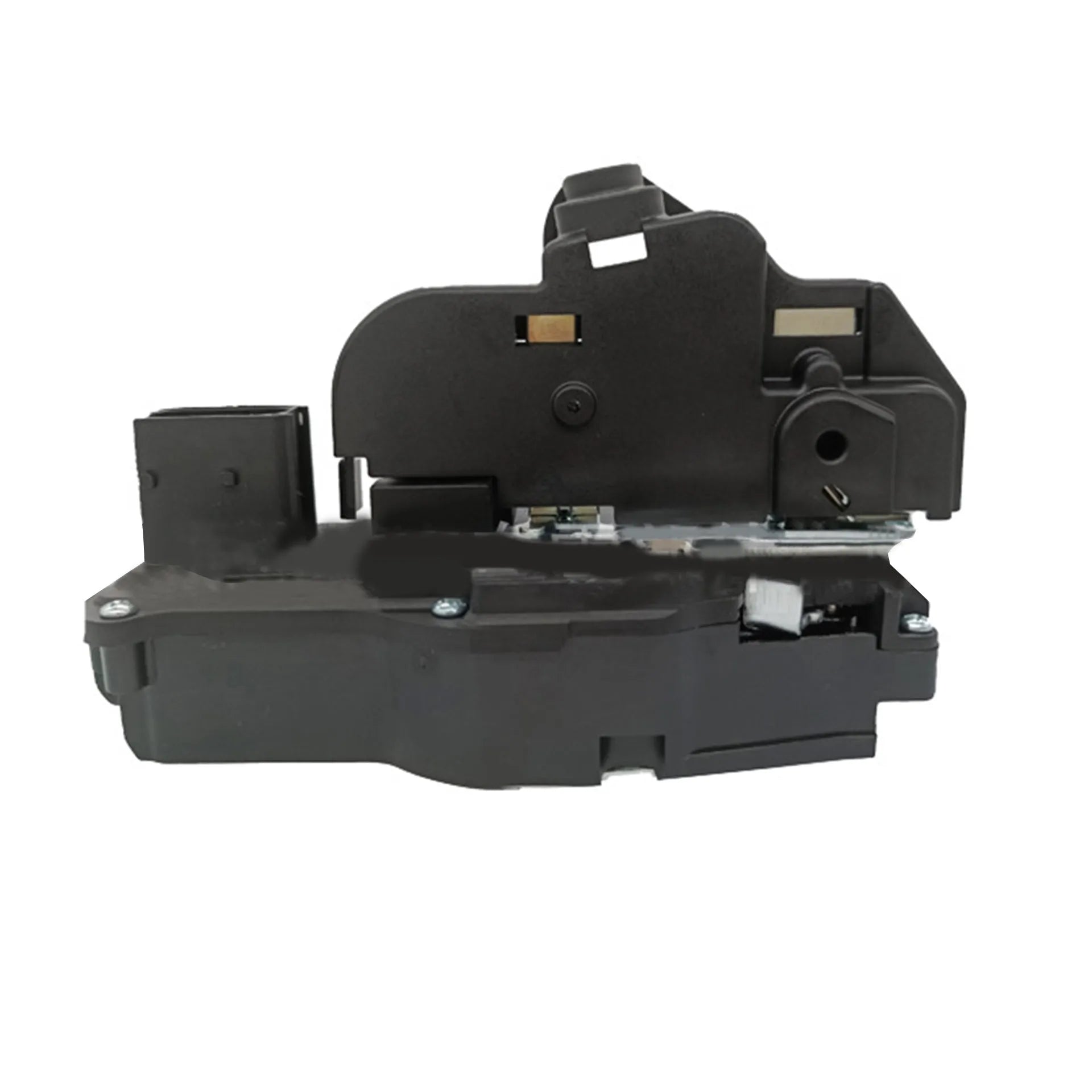 Black plastic door lock actuator for Cadillac SLS front right door replacement.