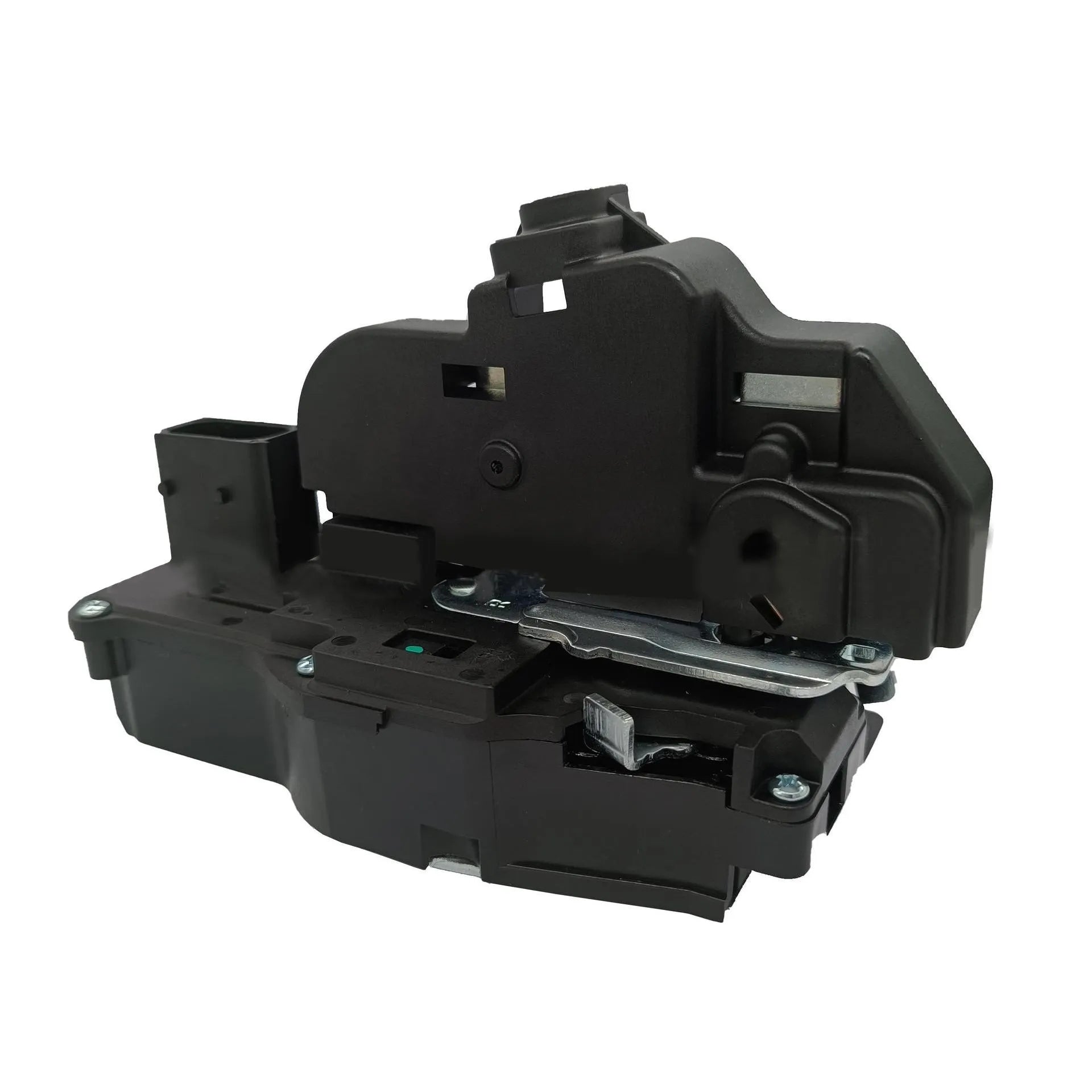 Black plastic door lock actuator for Cadillac SLS front right door replacement.