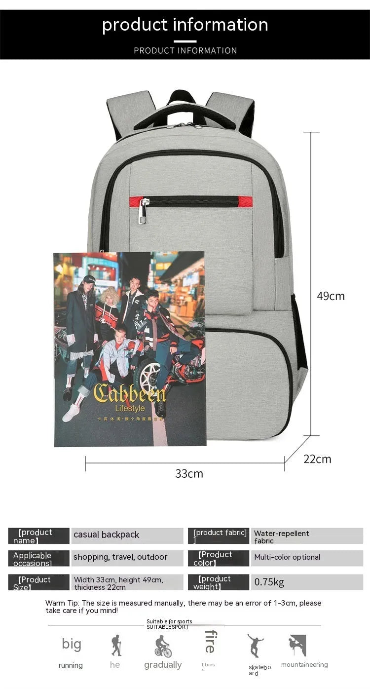 Light grey Oxford cloth insulated picnic backpack with curved shoulder straps and a pull rod belt.