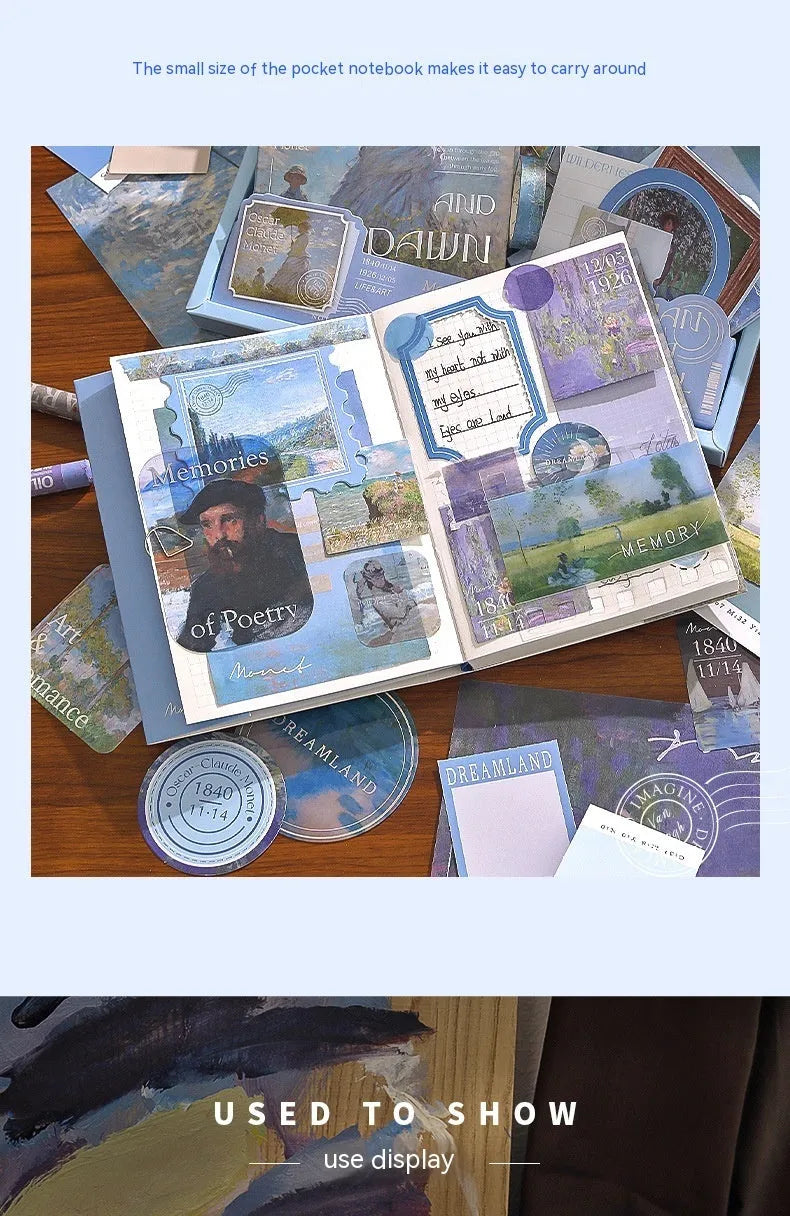 A6 grid creative journal gift box with retro plaid design showing notebook, cards, paper frames, stickers, and stationery accessories