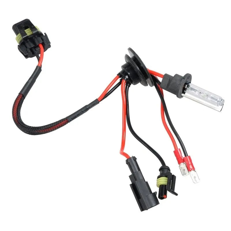 HID xenon automotive headlight bulb kit showing 4300K, 6000K, and 8000K colour temperature options