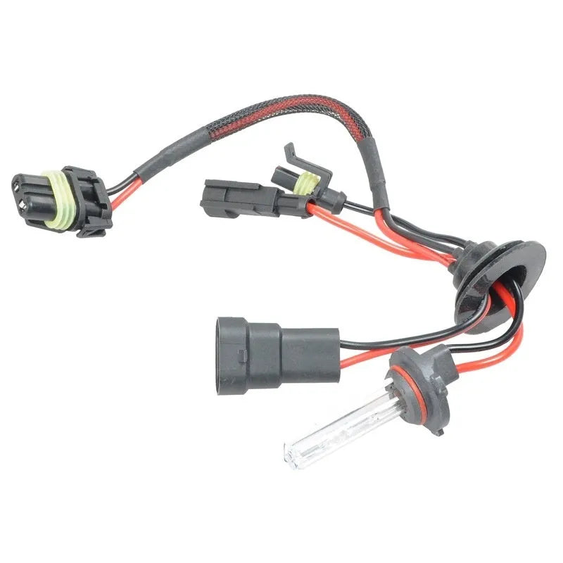 HID xenon automotive headlight bulb kit showing 4300K, 6000K, and 8000K colour temperature options