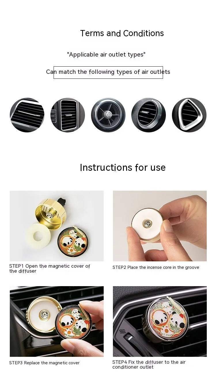 Panda hot pot design car air freshener with clip-on vent mount and diatomaceous earth fragrance tablets