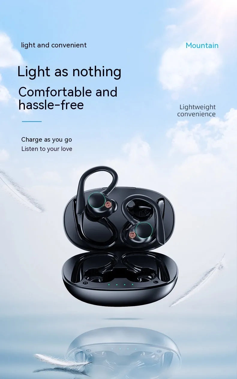 Black PC ABS in-ear Bluetooth headset with ear hook and digital display
