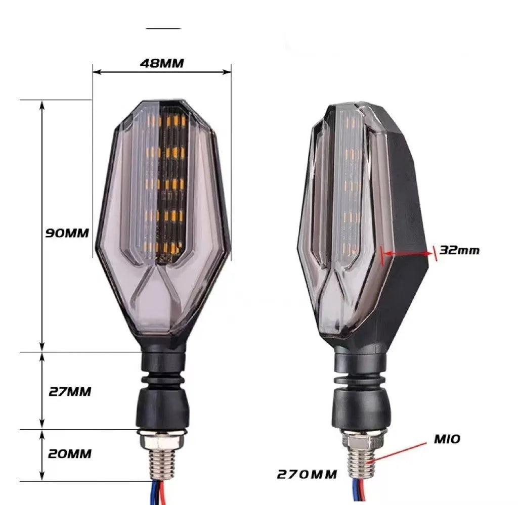 Motorcycle two-colour LED steering indicator signal set with light guide technology