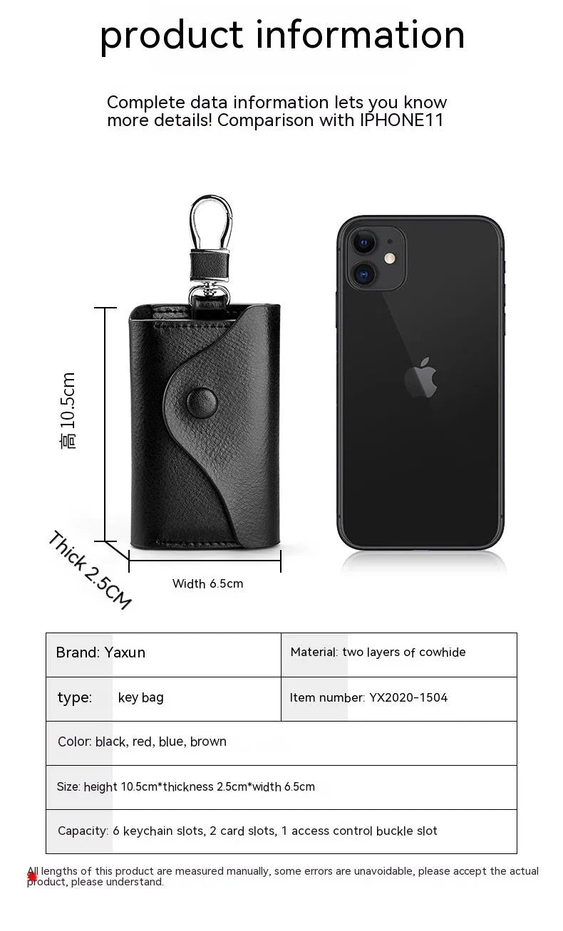 Genuine leather keychain card holder showing square vertical design and internal key organisation