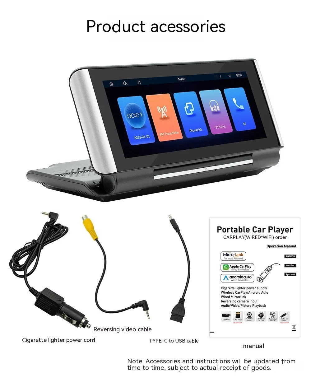 6.86-inch Bluetooth MP5 car multimedia player with wireless CarPlay on dashboard