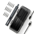 Black mini electric screwdriver with aluminium casing and micro USB charging port