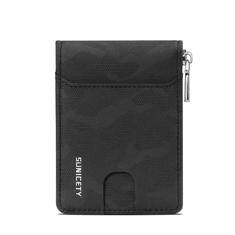 Camouflage large capacity zipper men's wallet in black PU leather with multiple compartments