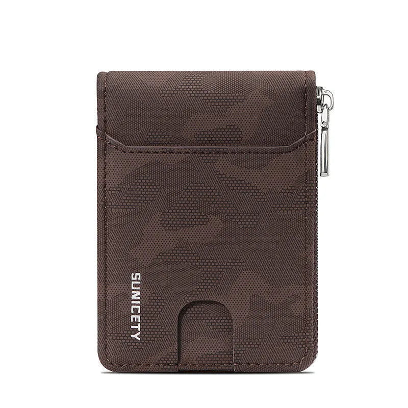 Camouflage large capacity zipper men's wallet in black PU leather with multiple compartments