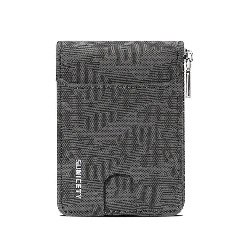 Camouflage large capacity zipper men's wallet in black PU leather with multiple compartments