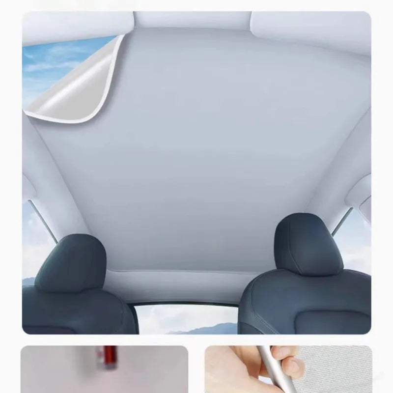 Silicone electrostatic car sunshade with plaid pattern shown in black colour