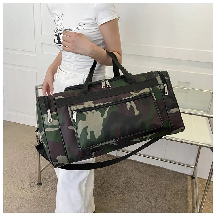 Camouflage pattern luggage bag with waterproof fabric construction and 20L capacity