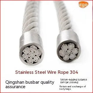 Close-up of a coiled 304 stainless steel coated security cable with double twist multi-strand construction.