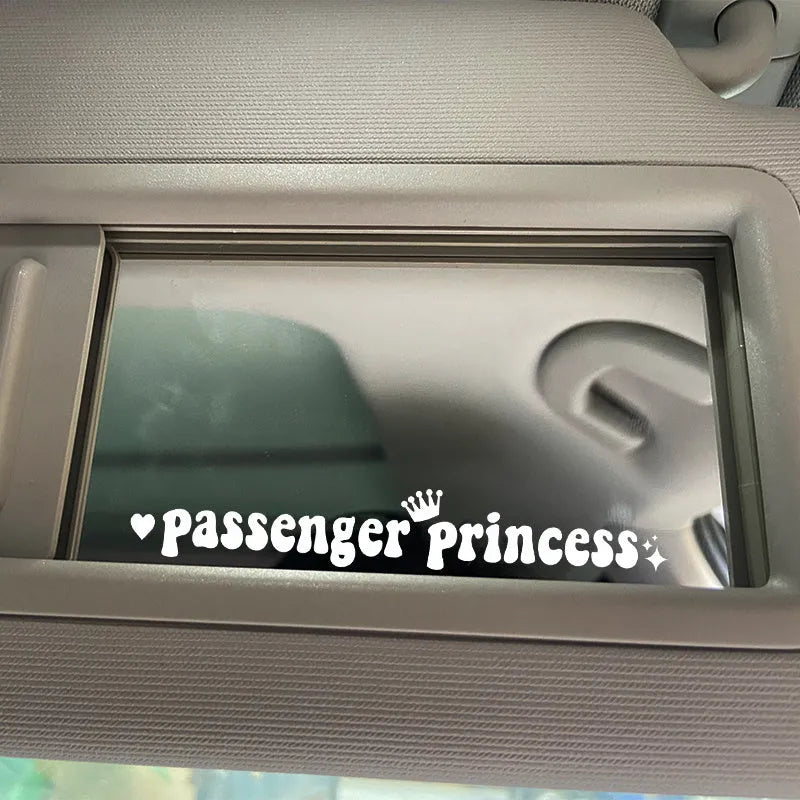 Passenger princess text car sticker measuring 15cm by 2.3cm for rearview mirror application