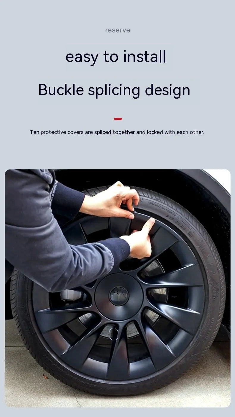 Tesla Model Y wheel hub cover set in four colour options protecting sectional wheel steel rings