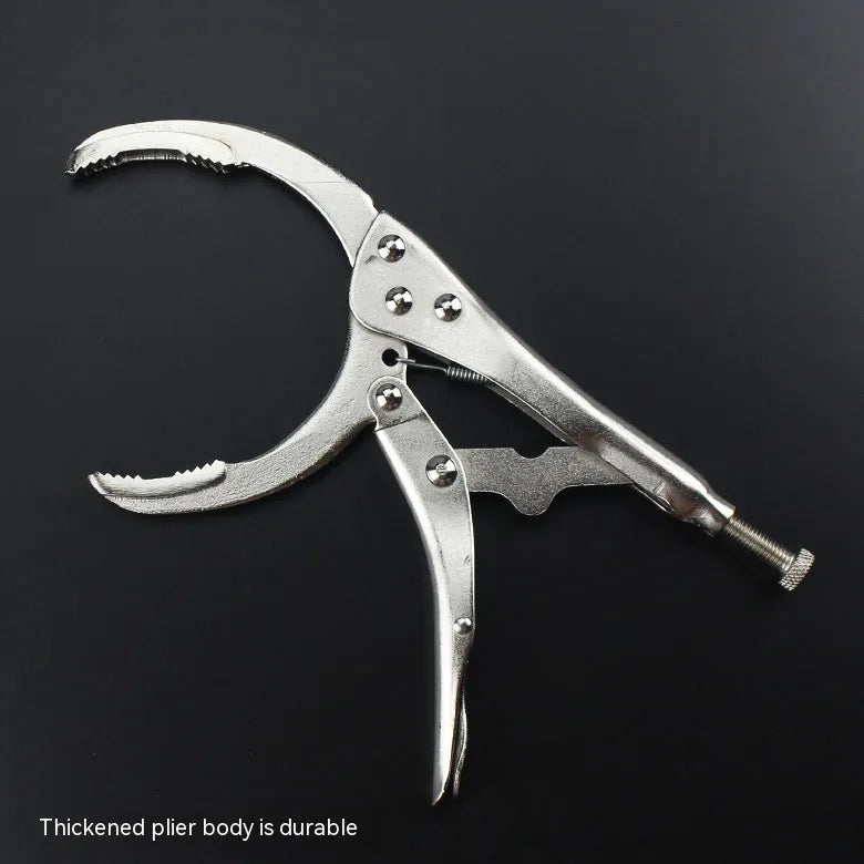 45 steel vise grip oil filter removal wrench tool showing adjustable clamps and 225mm handle length.