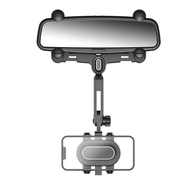 Universal retractable mobile phone holder attached to car rear view mirror bracket