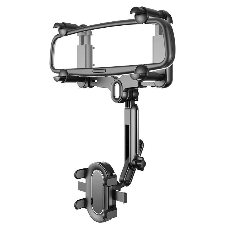 Universal retractable mobile phone holder attached to car rear view mirror bracket
