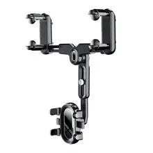 Universal retractable mobile phone holder attached to car rear view mirror bracket