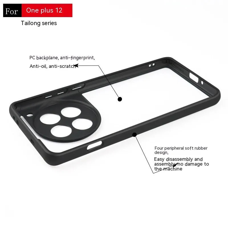 Black border transparent PC TPU frosted phone case for OnePlus with corner airbags and 1.5mm backboard