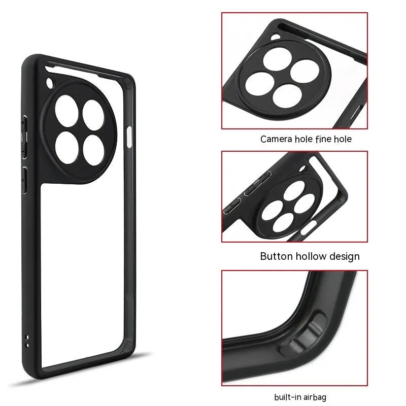 Black border transparent PC TPU frosted phone case for OnePlus with corner airbags and 1.5mm backboard