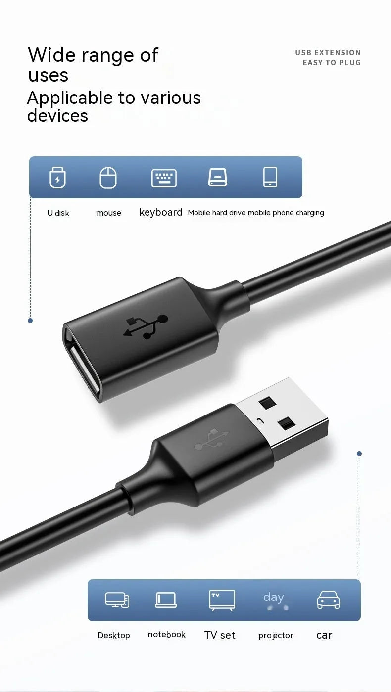 USB 3.0 extension cable male to female in black PVC with USB connectors on both ends
