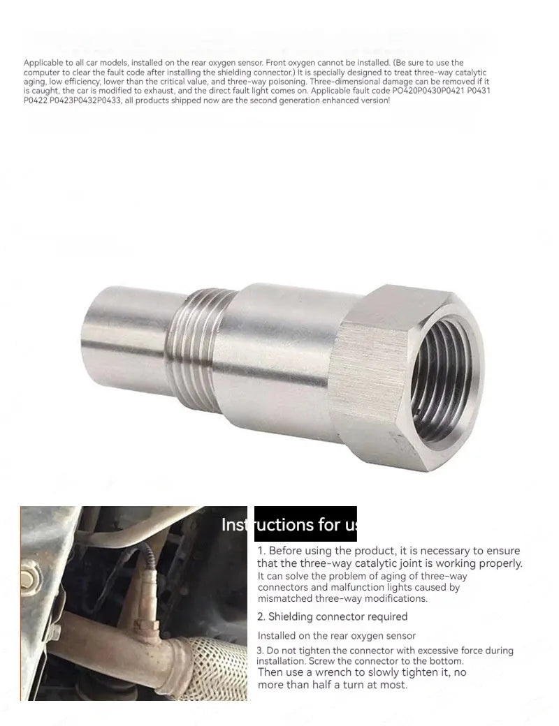 Stainless steel oxygen sensor adapter with M18x1.5 thread and integrated catalyst element