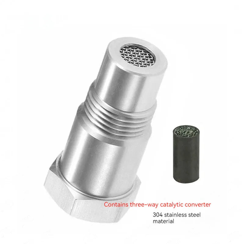 Stainless steel oxygen sensor adapter with M18x1.5 thread and integrated catalyst element