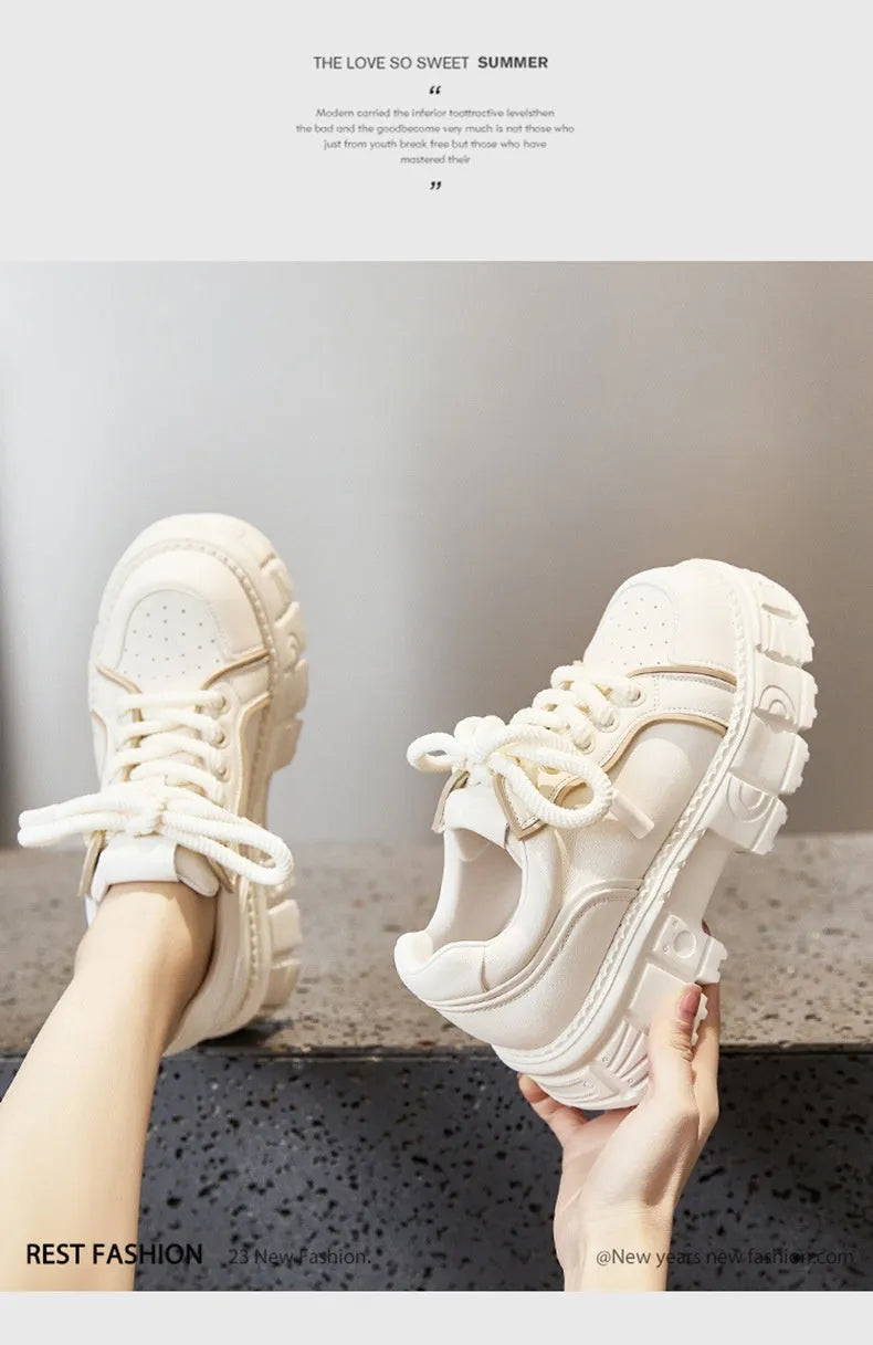 Beige and pink leather muffin bottom casual shoes with rubber foam soles