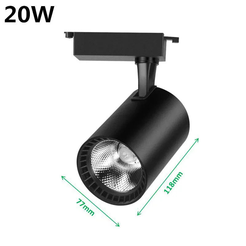 Black LED track spotlight with narrow beam angle for jewellery display lighting