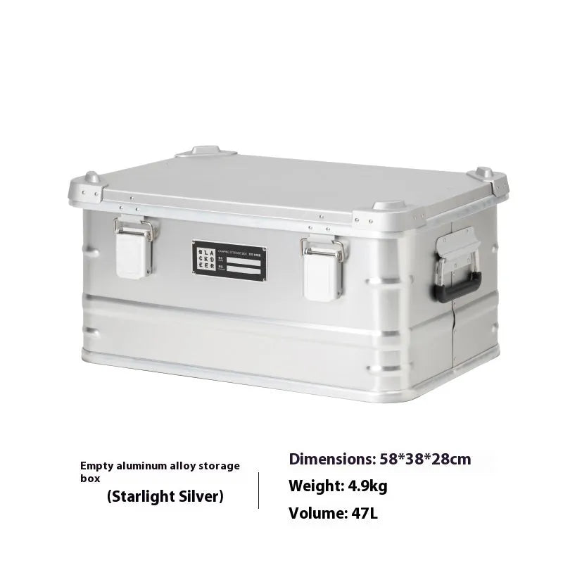 Field Green aluminium alloy outdoor storage box with dimensions 58x38x28cm for camping equipment