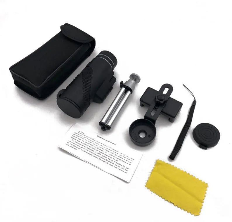 Black 40x60 monocular telescope with compact 144mm design for outdoor observation