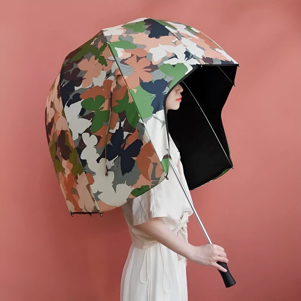 76cm helmet umbrella with long handle and vinyl-laminated canopy in blue colour option