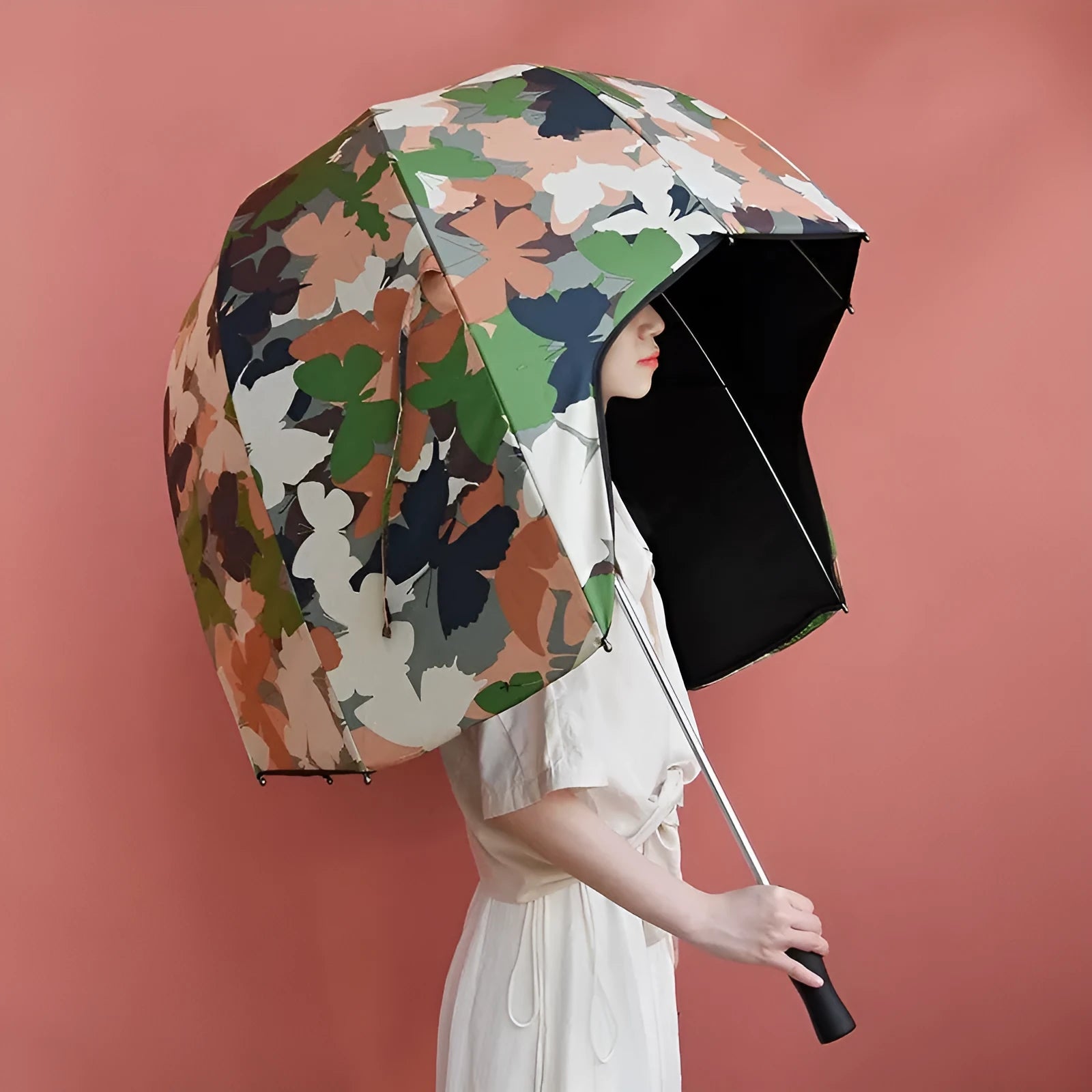 76cm helmet umbrella with long handle and vinyl-laminated canopy in blue colour option