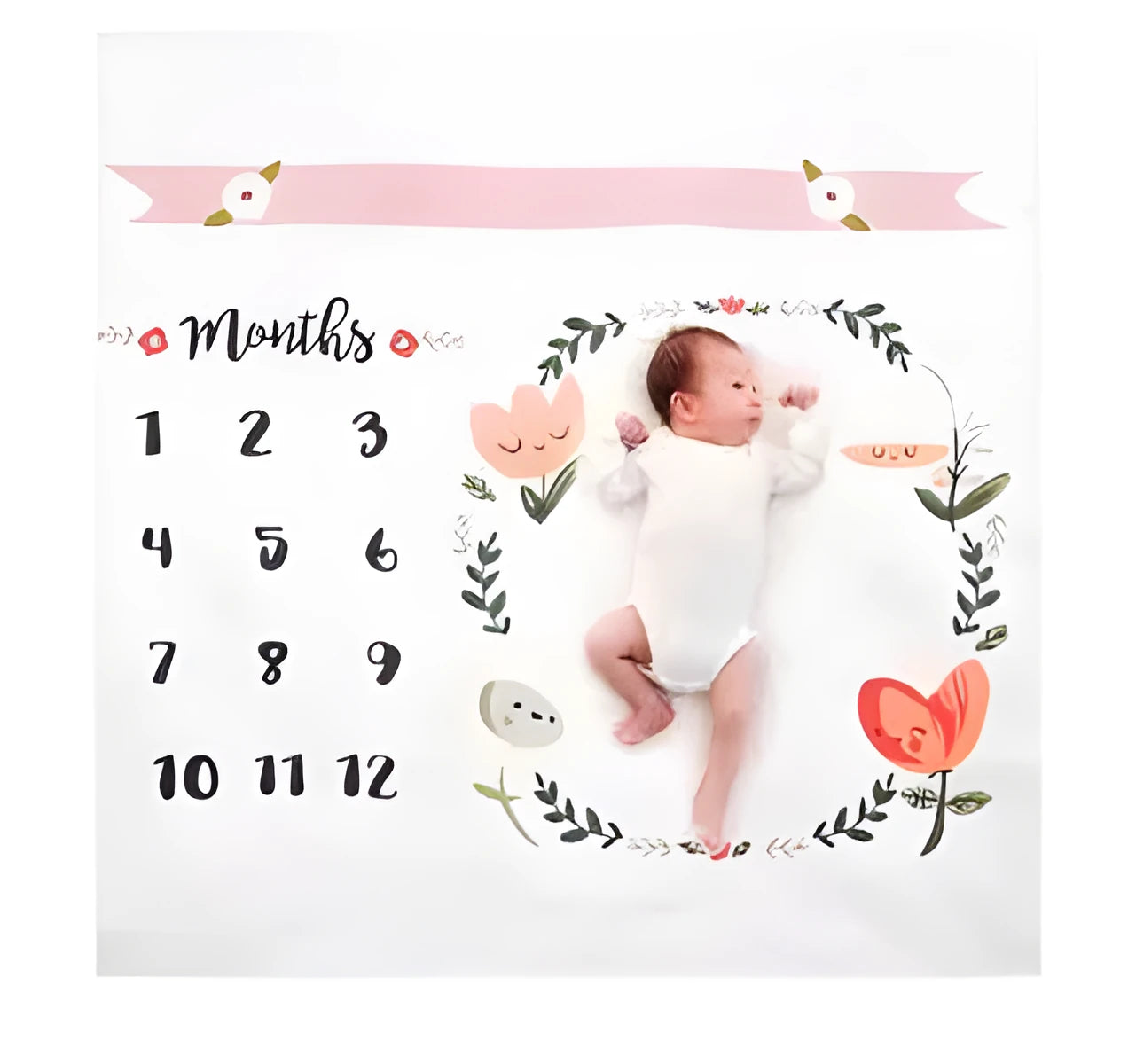 Square white polyester cotton baby blanket showing 100cm size, with colour options A, B, C, D displayed.