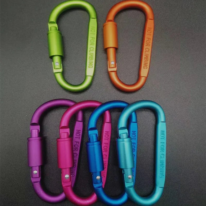 Flat D-type aluminium carabiner with automatic lock in red, showing 8 cm size.