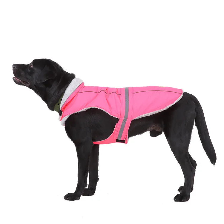 Reflective dog coat in pink or purple, polyester, sizes S to XXL for winter night walks