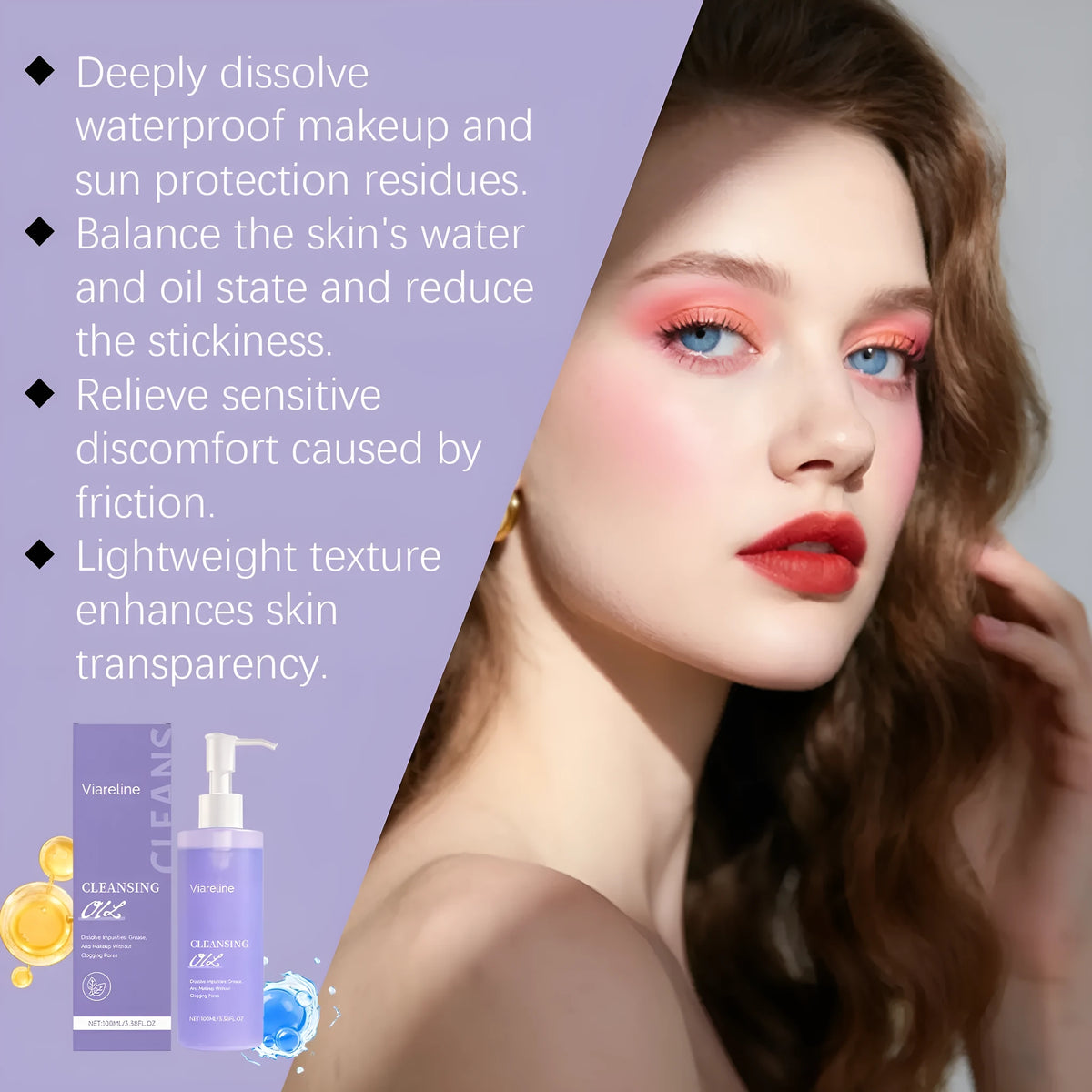 100ml moisturizing cleansing facial oil bottle for dissolving makeup and removing makeup with grape seed oil and Houttuynia cordata extract