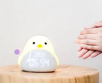 Time Bird yellow cartoon electronic smart clock with LED display, night light, alarm, and calendar for bedroom or office use