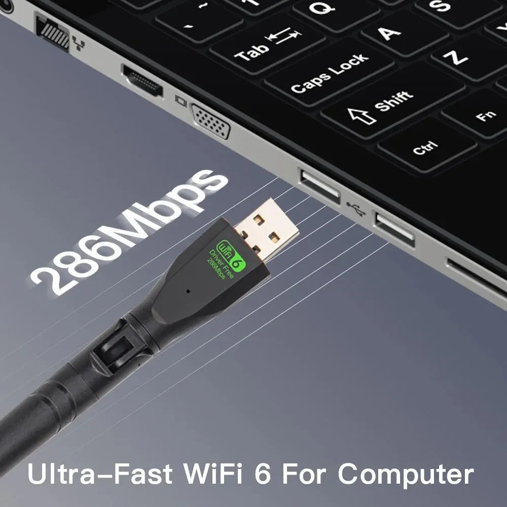 Black USB WiFi6 wireless network card with compact design for computer connectivity