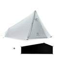 Single-person silicone-coated rodless tent in grey, 205x92x110cm, set up outdoors