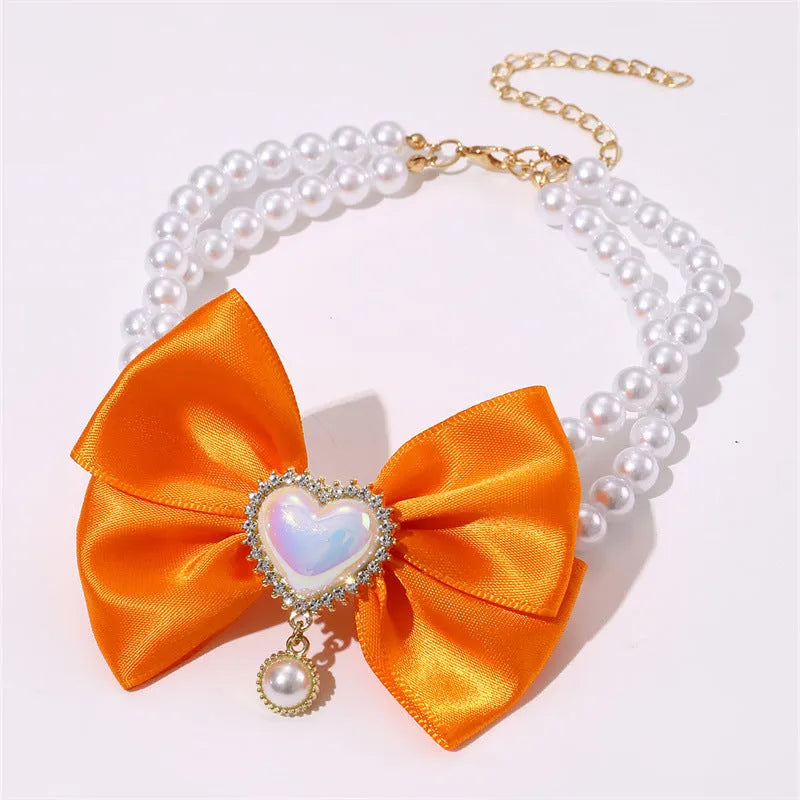 Cute heart shape princess style pearl bead pet necklace for dogs and cats