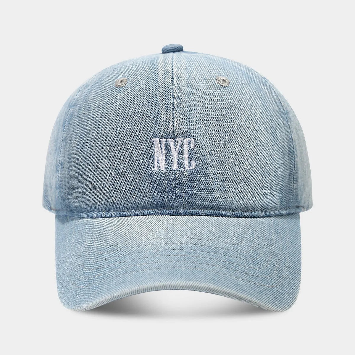 Retro denim peaked cap with embroidered letters in adjustable fit