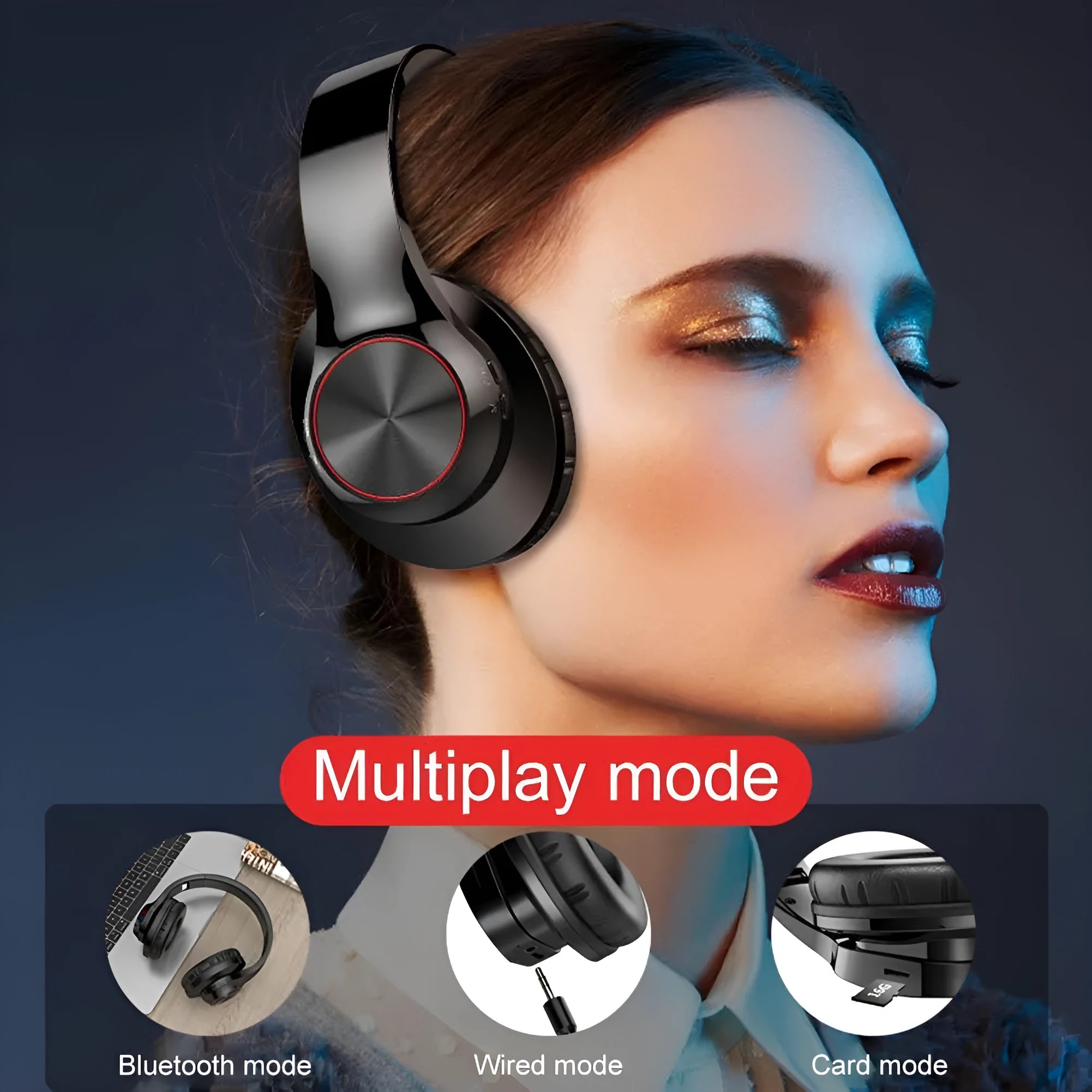 A11 wireless bluetooth stereo headset in blue and white colours, shown in head-mounted design.