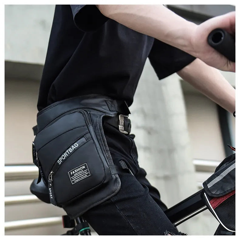Men's outdoor cycling leg bag in nylon with crossbody strap, shown in multiple colour options