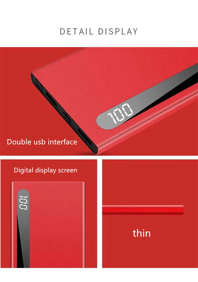 Ultra-thin 20000mAh digital display power bank for smartphones tablets black colour