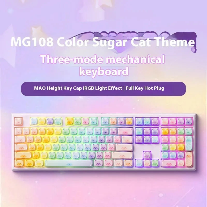 MG108B sugar cat mechanical keyboard with candy cat coloured keys and Bluetooth wireless
